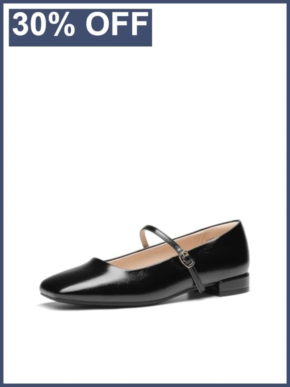 Women's Square Toe Mary Jane Flats Faux Leather Adjustable Buckle Cushioned